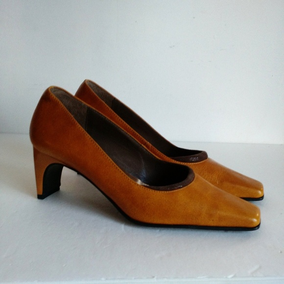 5 - 5.5 CANGO & RINALDI Italy Leather shoes low heel Y2K Ochre Yellow - Picture 12 of 13